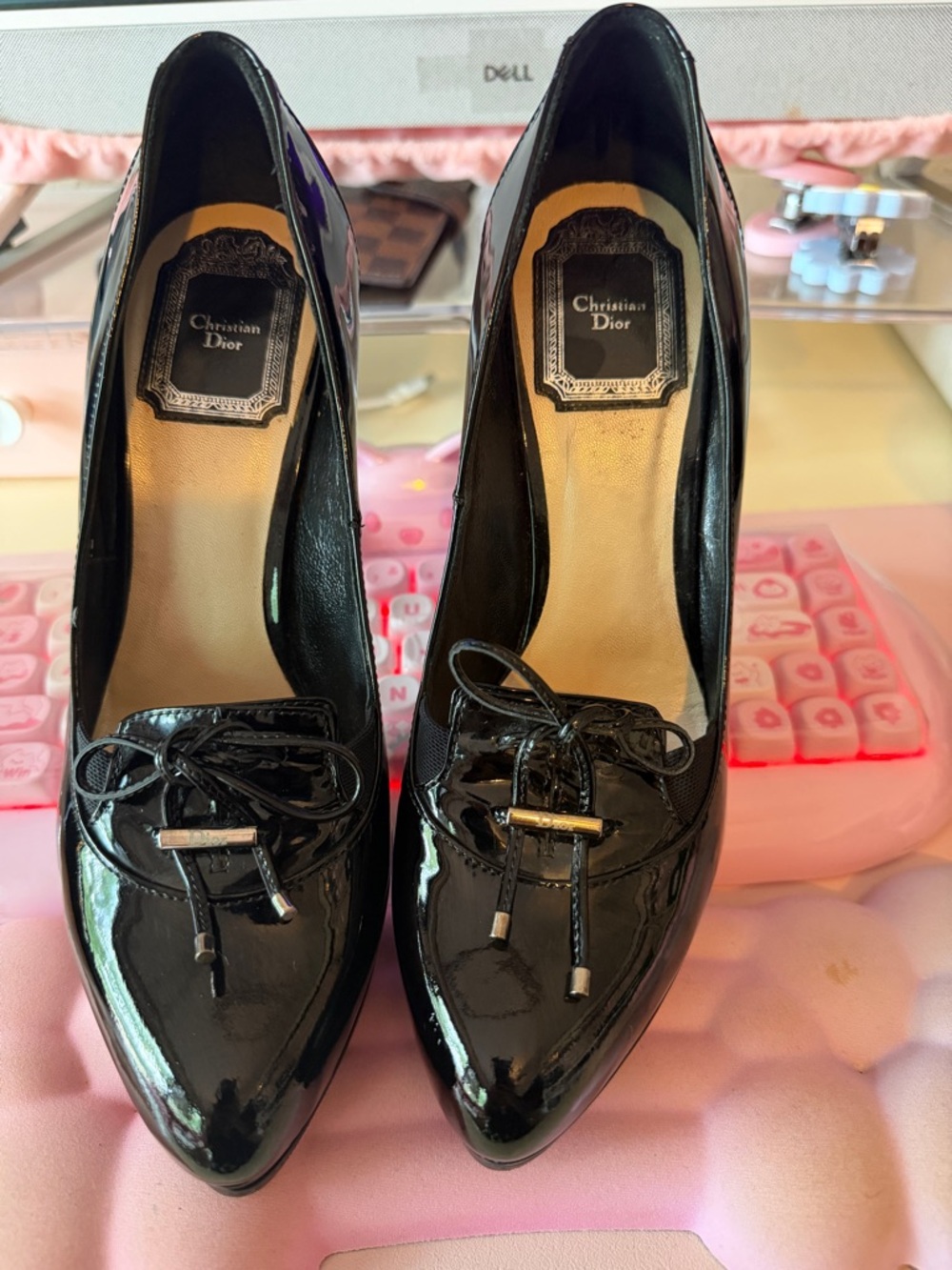 Dior Black Patent Leather Pointed-Toe Pumps with Bow Detail